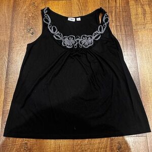 Cato Black Sleeveless Top with Decorative Beaded Neckline